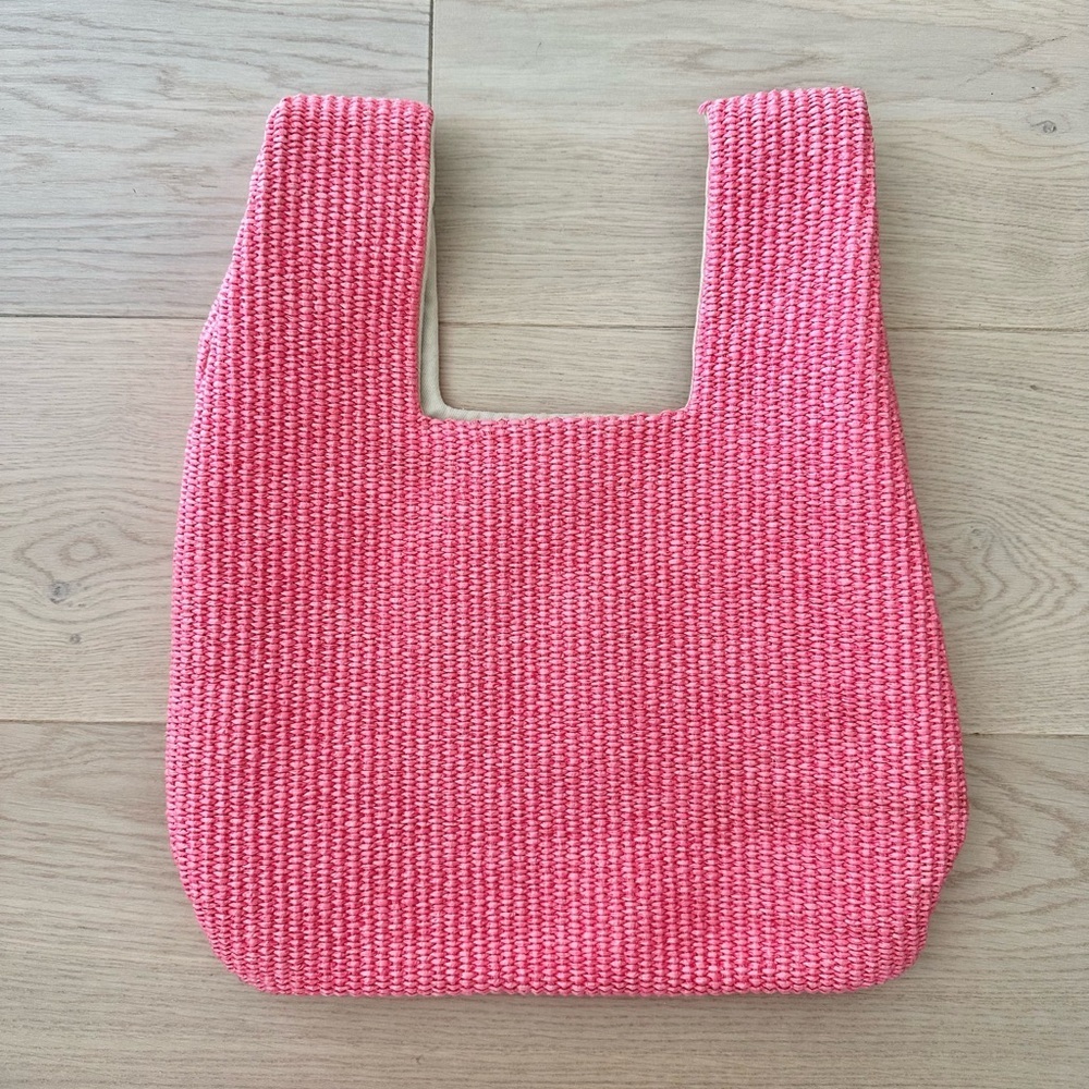 arron pink raffia & leather crossover bag